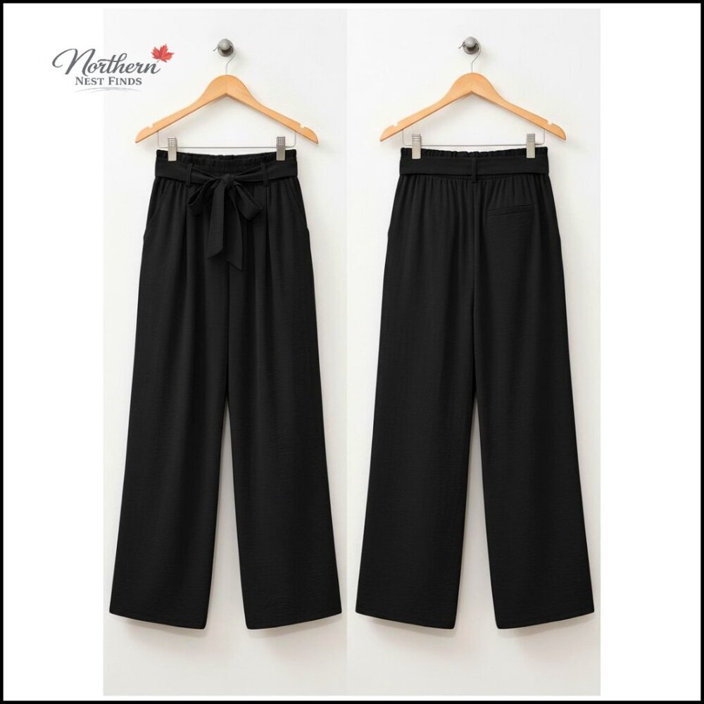 Lightweight Wide Leg Pants with Adjustable Tie Waist and Pockets S-2XL